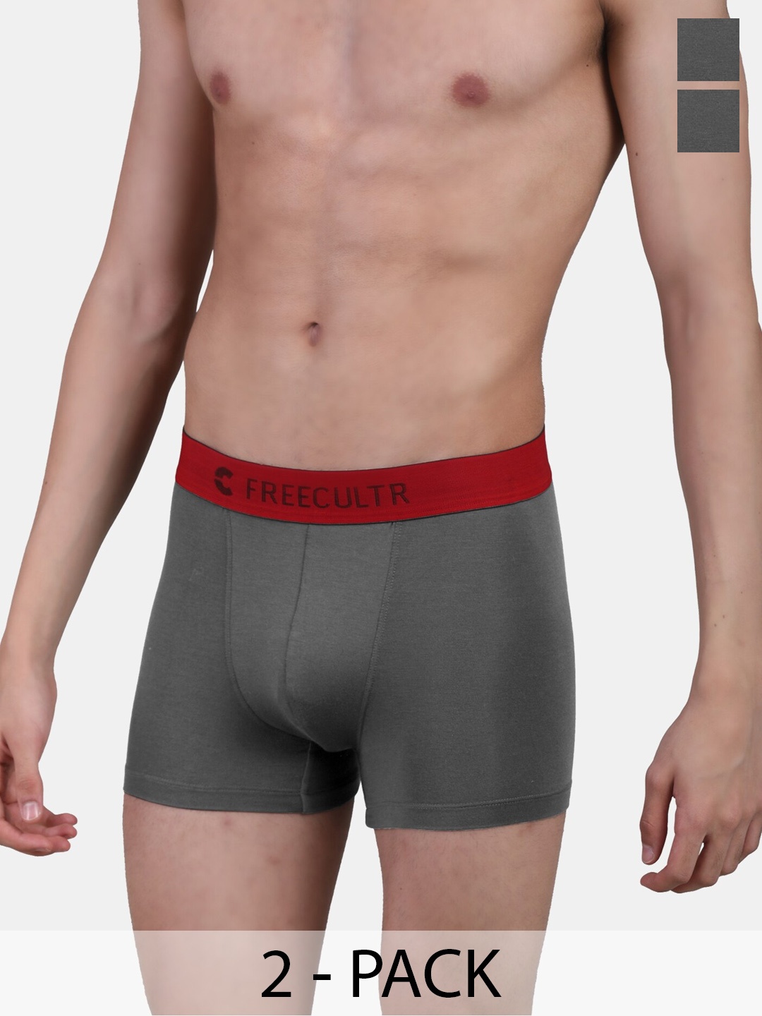 

FREECULTR Pack Of 2 Anti Bacterial Sweat Proof Trunks, Grey