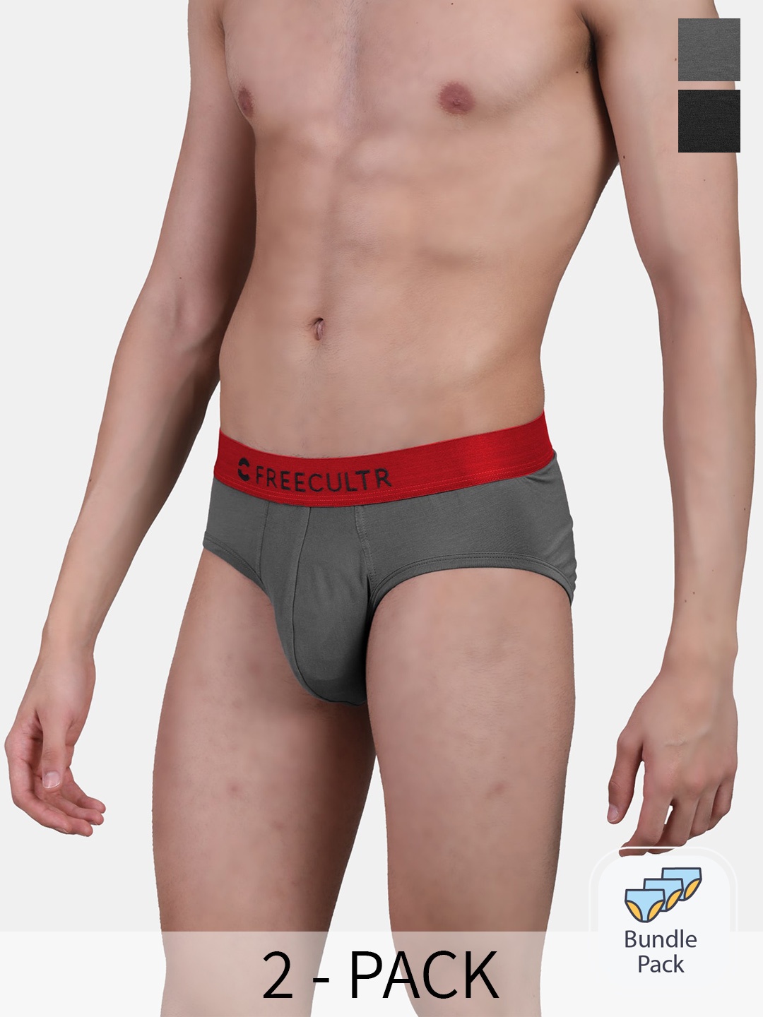 

FREECULTR Pack of 3 Anti Bacterial Sweat Proof Basic Briefs FC-L-B-RBLK-RBLK-RGRY-03, Black