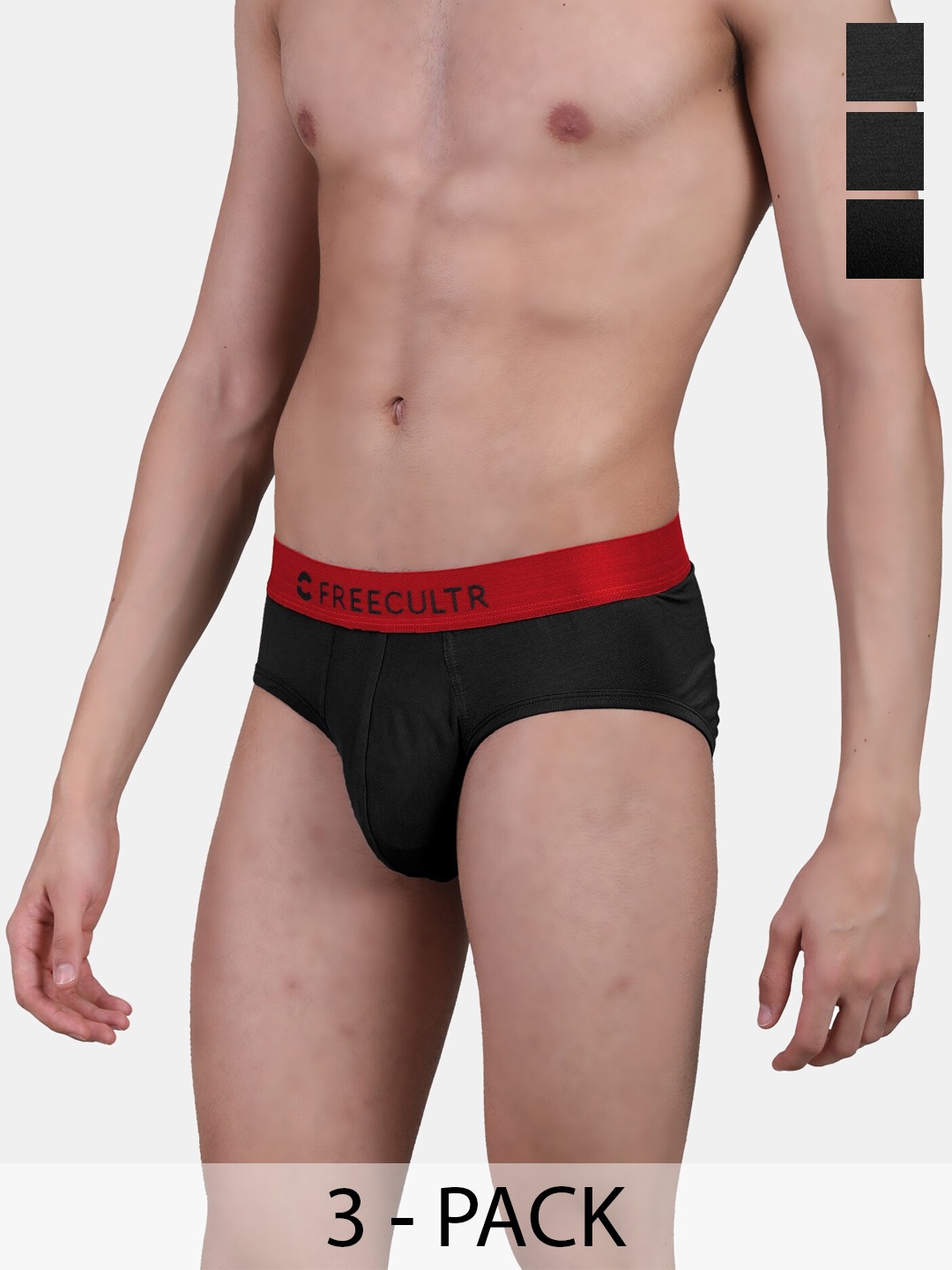 

FREECULTR Pack of 3 Anti Bacterial Basic Briefs, Black