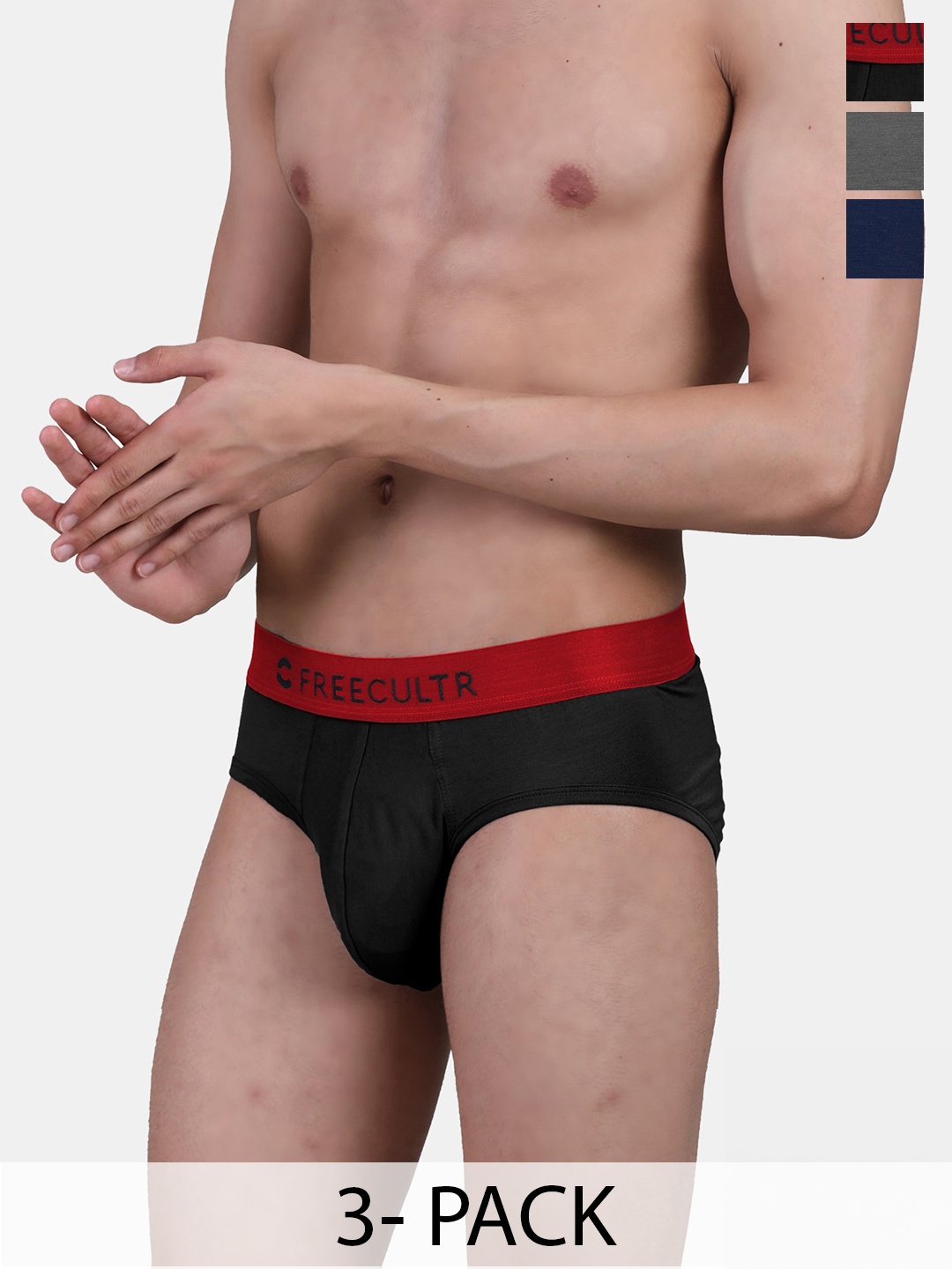 

FREECULTR Pack of 3 Anti Bacterial Basic Briefs, Grey