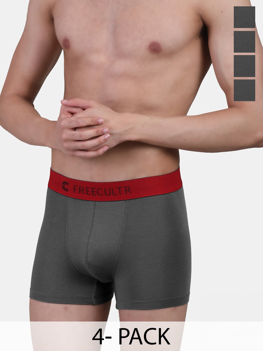 

FREECULTR Pack of 4 Anti-Bacterial Sweat Proof Trunks, Grey