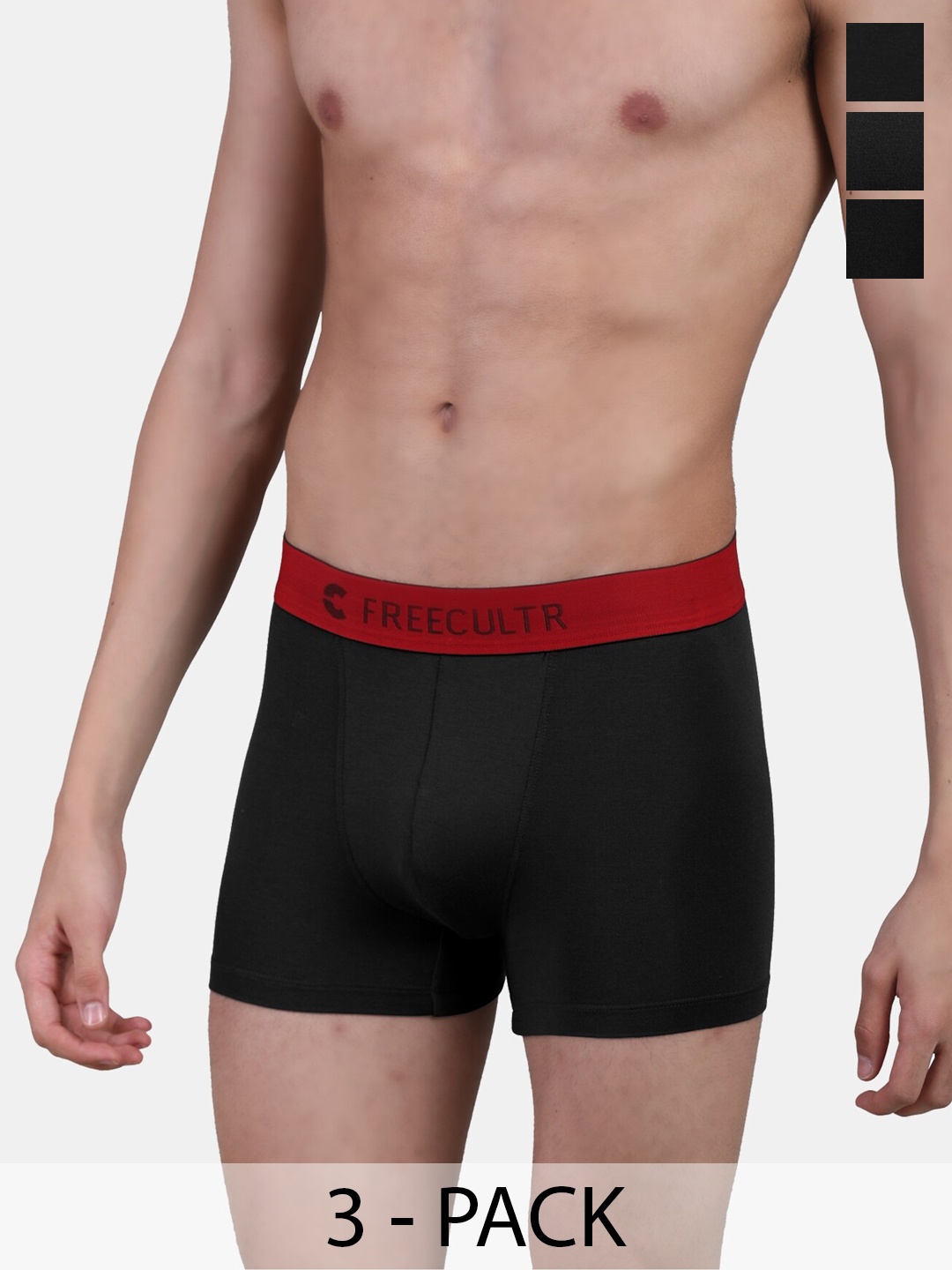 

FREECULTR Pack of 3 Anti Bacterial Micro Modal Airsoft Trunks, Black