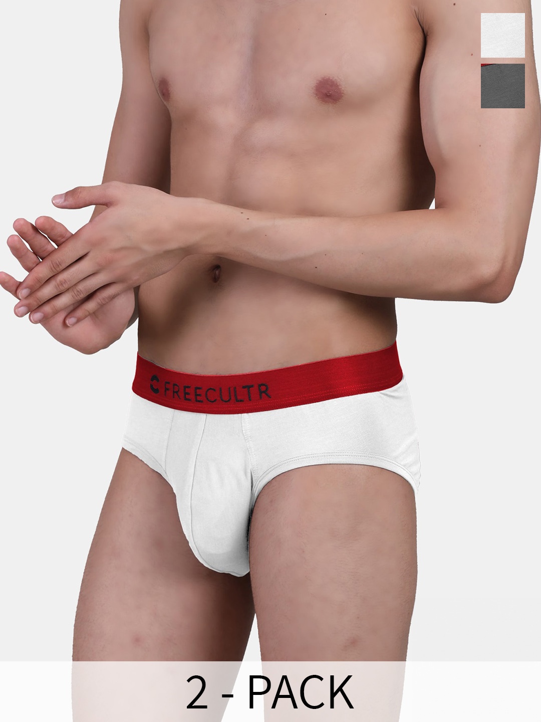 

FREECULTR Pack of 2 Anti Bacterial Modal Briefs, Grey