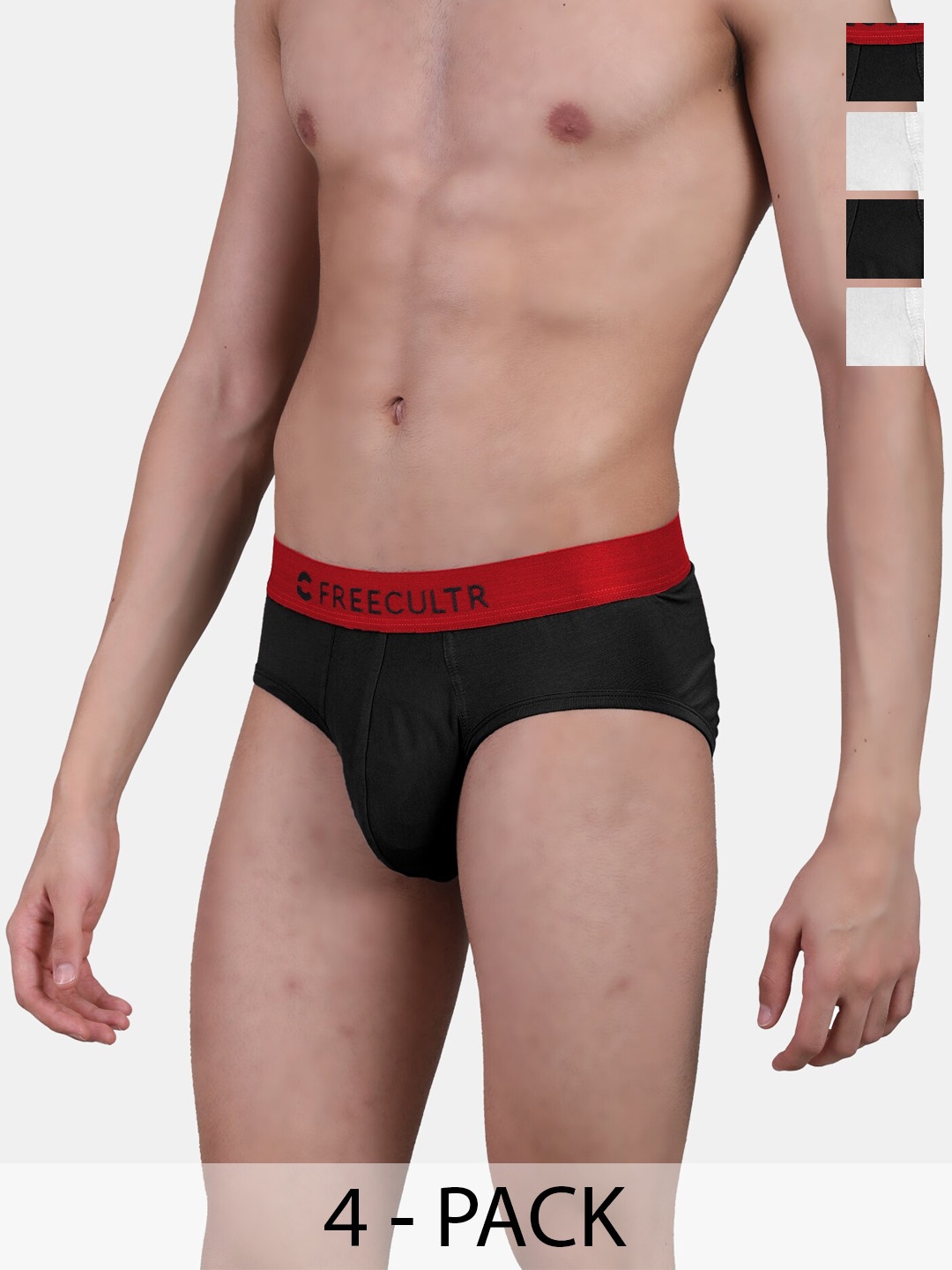 

FREECULTR Pack of 4 Anti Bacterial Airsoft Basic Briefs, Black