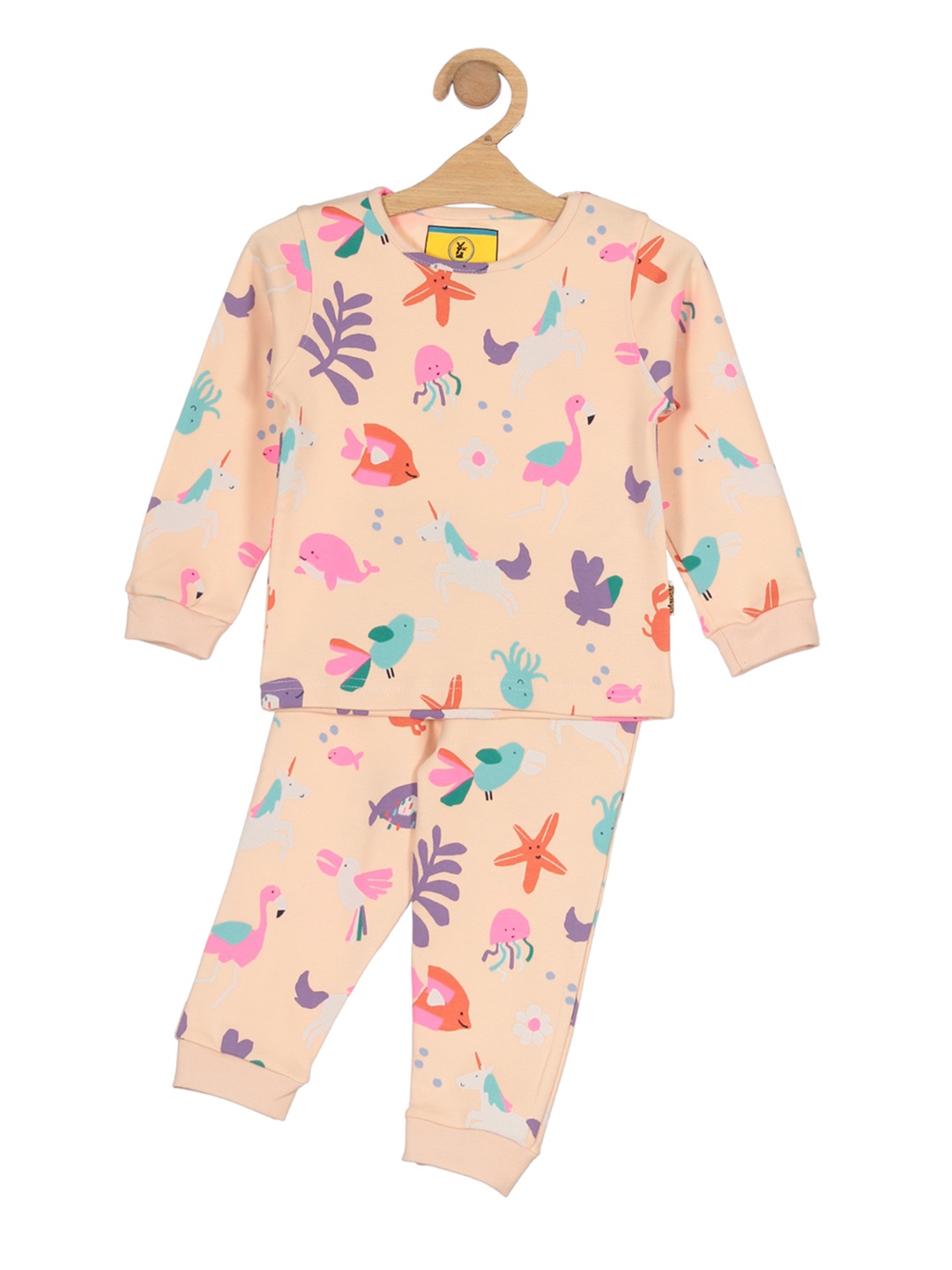 

Lil Lollipop Kids Graphic Printed Pure Cotton Night Suit, Peach
