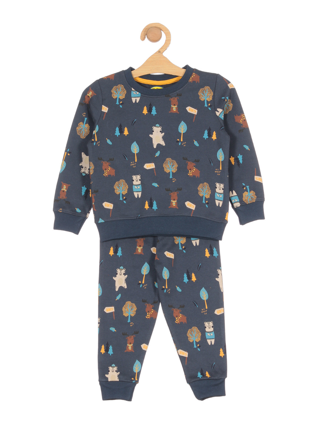 

Lil Lollipop Kids Conversational Printed Pure Cotton T-shirt with Trousers, Navy blue