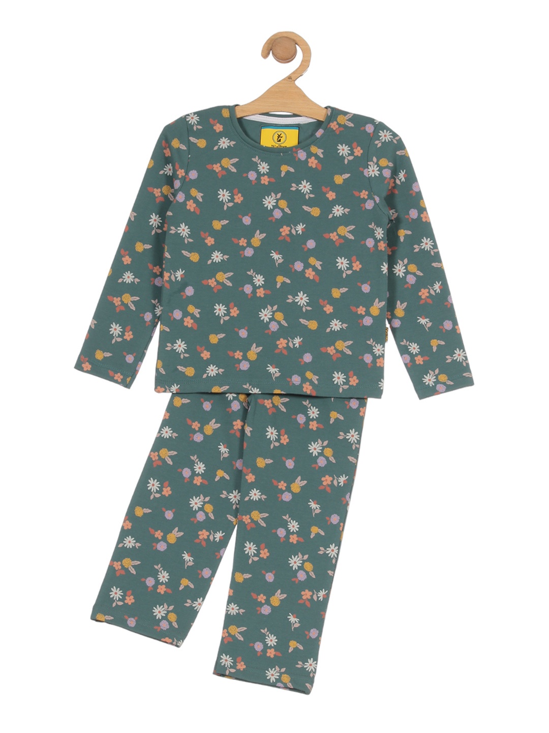 

Lil Lollipop Kids Floral Printed Pure Cotton Night suit, Green