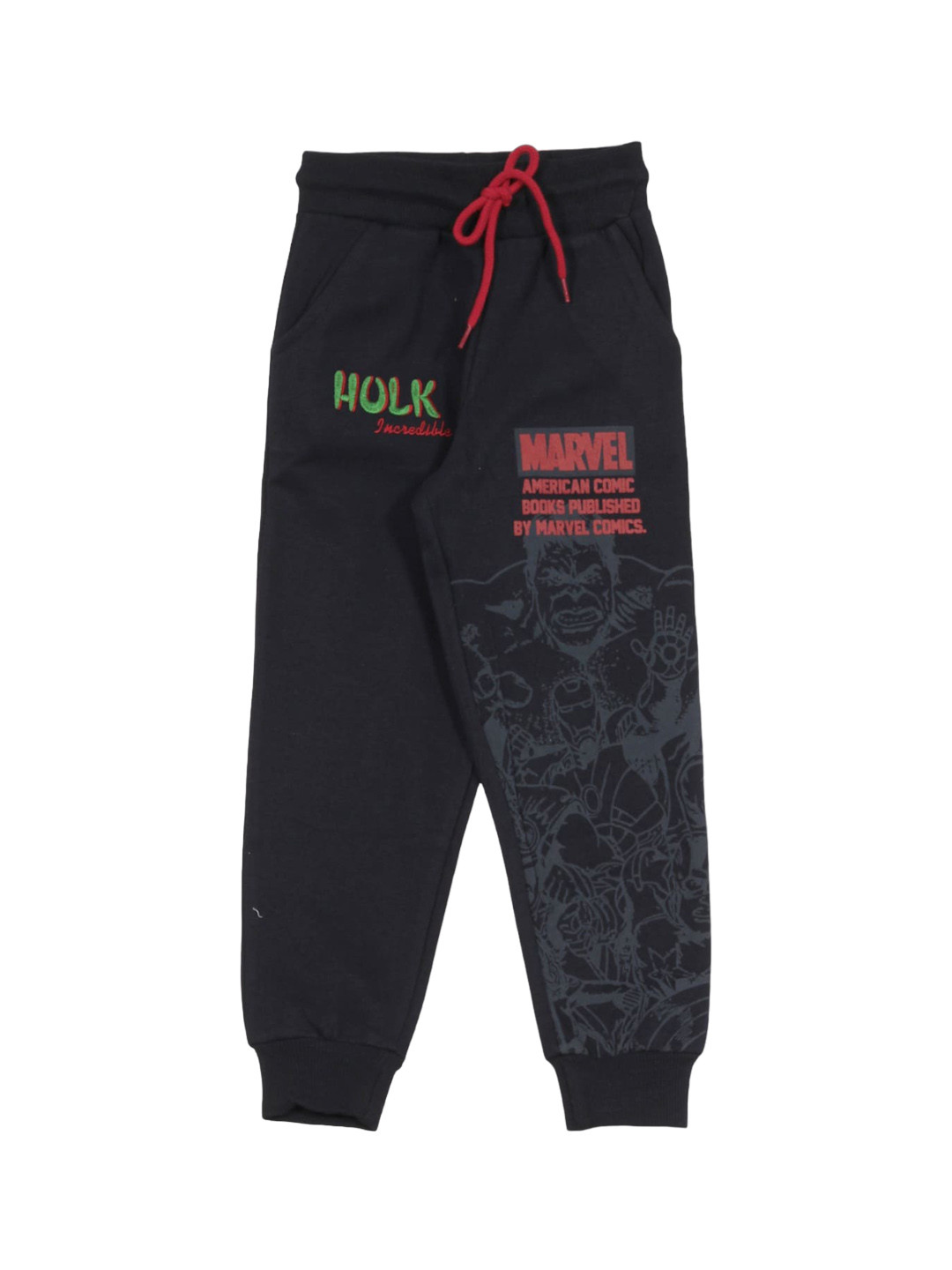 

Lil Lollipop Kids Hulk Printed Mid-Rise Pure Cotton Straight fit Joggers, Navy blue