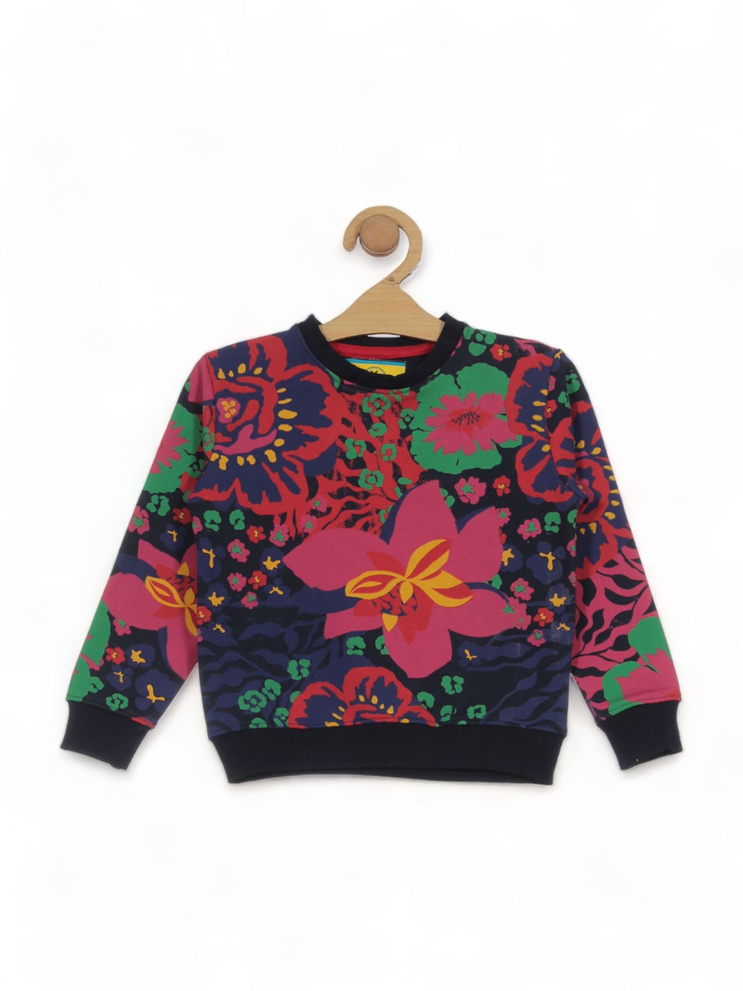 

Lil Lollipop Girls Floral Printed Cotton Pullover, Navy blue