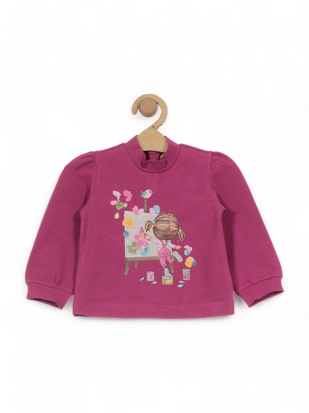 

Lil Lollipop Girls Graphic Printed Puff Sleeves Pure Cotton Regular Top, Purple