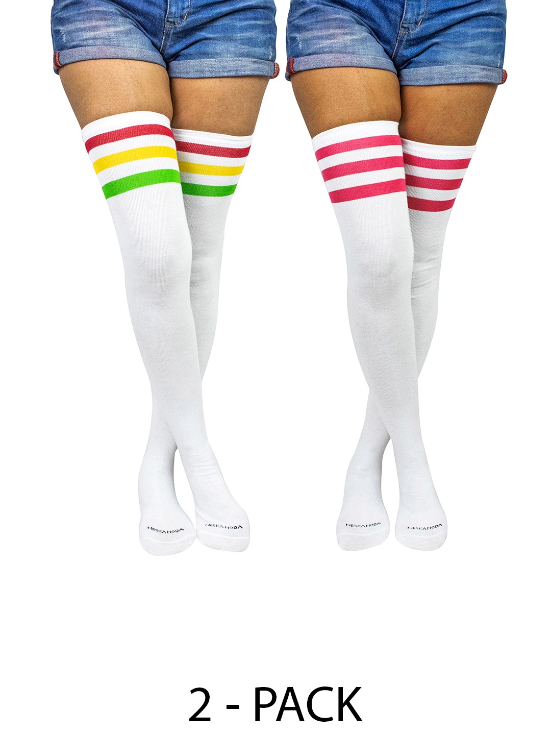 

BAESD Women Pack Of 2 Striped Above Knee Socks, White