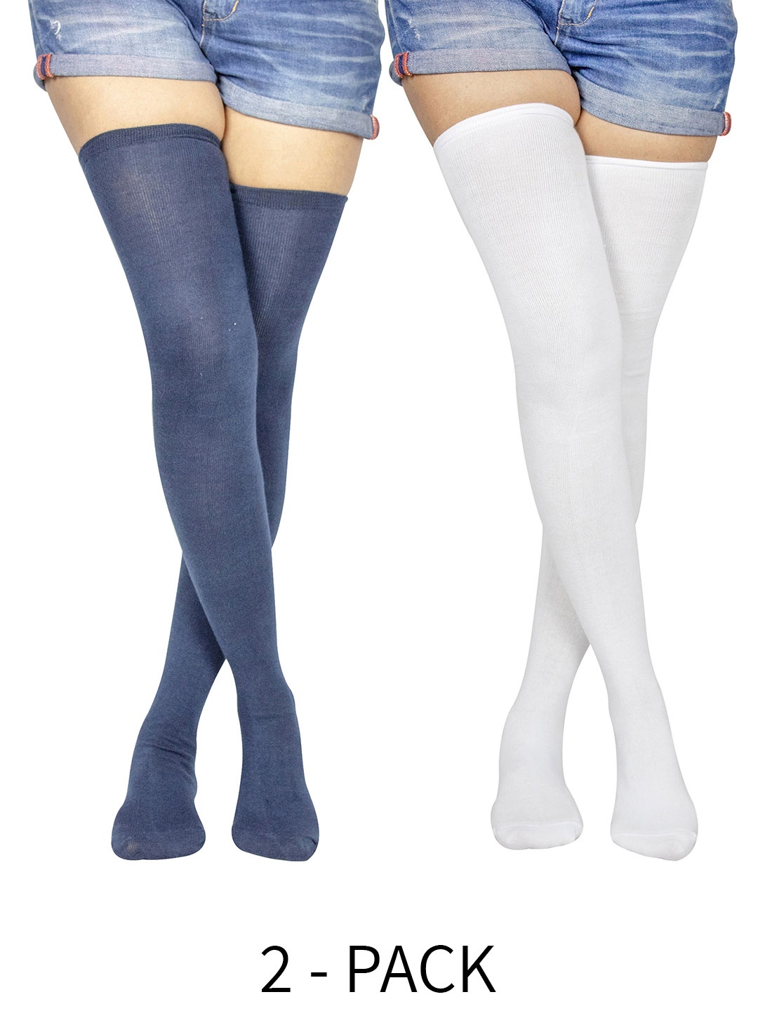 

BAESD Set Of 2 Thigh High Over Knee Cotton Socks, Navy blue