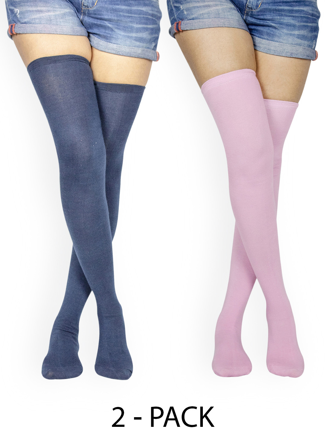

BAESD Women Pack Of 2 Striped Thigh-High Stockings, Navy blue