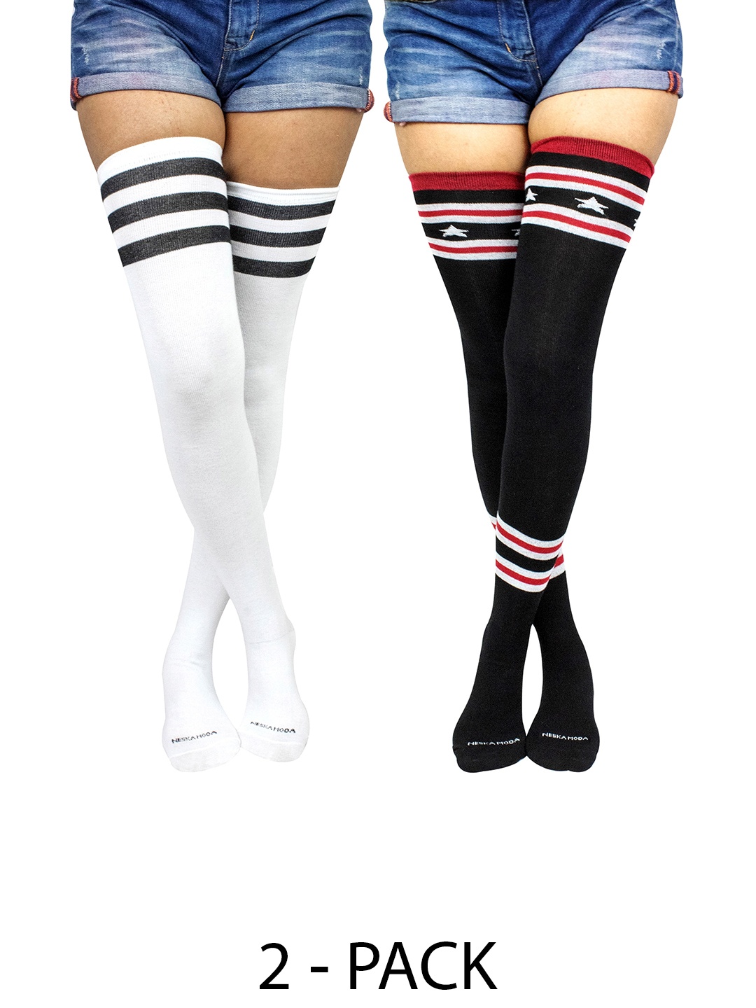 

BAESD Women Pack Of 2 Striped Above Knee Socks, Black