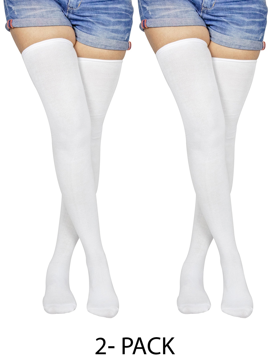 

BAESD Set Of 2 Solid Above Knee Socks, White