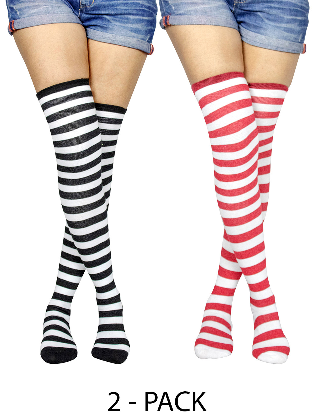 

BAESD Women Pack Of 2 Striped Above Knee Socks, Black