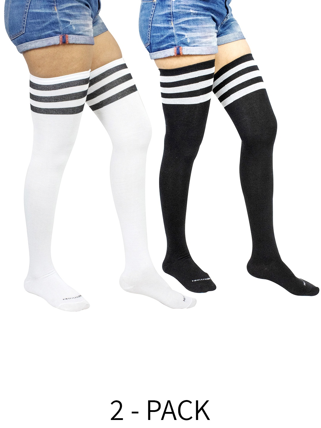 

BAESD Women Pack Of 2 Striped Thigh-High Stockings, Black