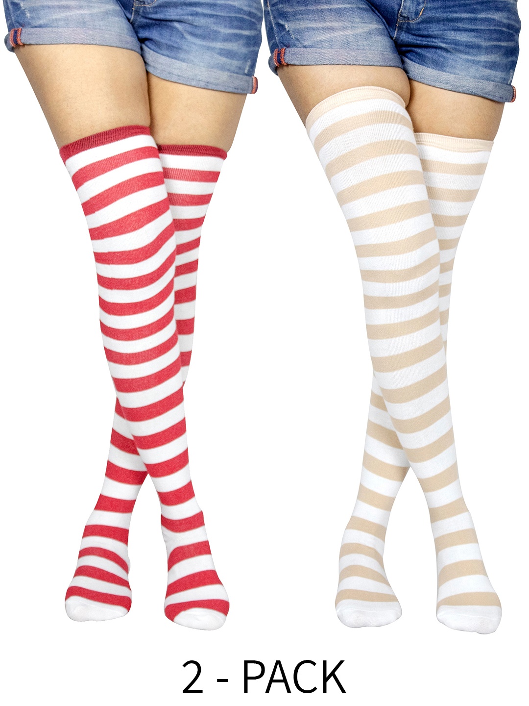 

BAESD Set Of 2 Striped Above Knee Socks, Red