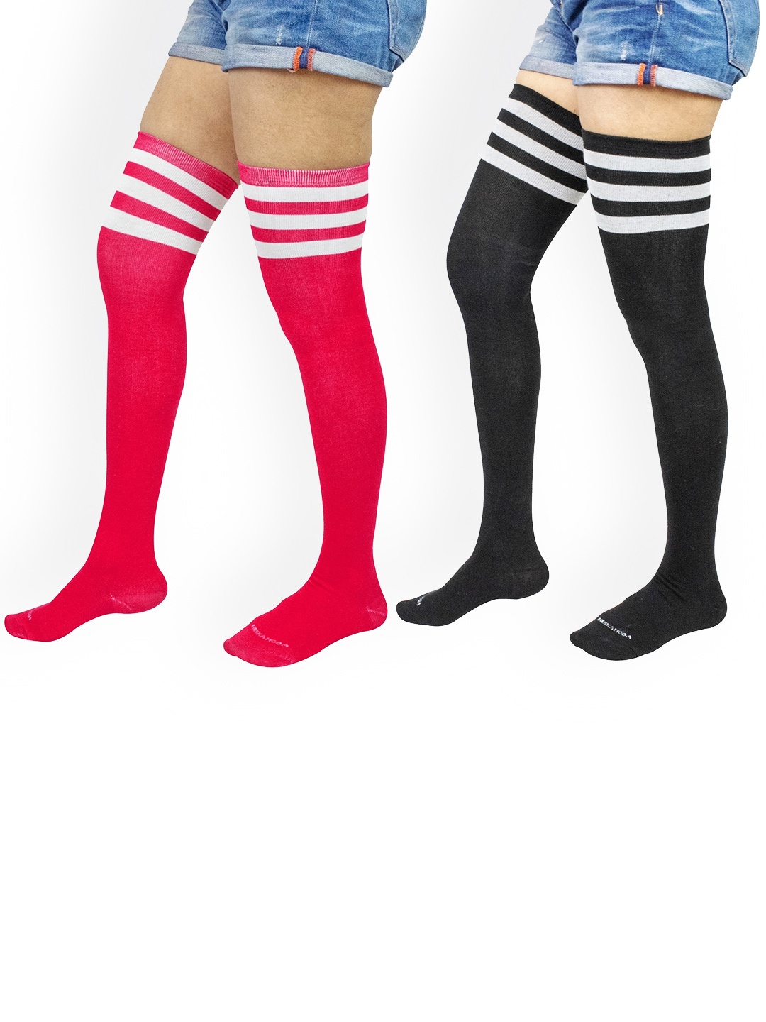 

BAESD Set Of 2 Cotton Thigh-High Stockings, Black