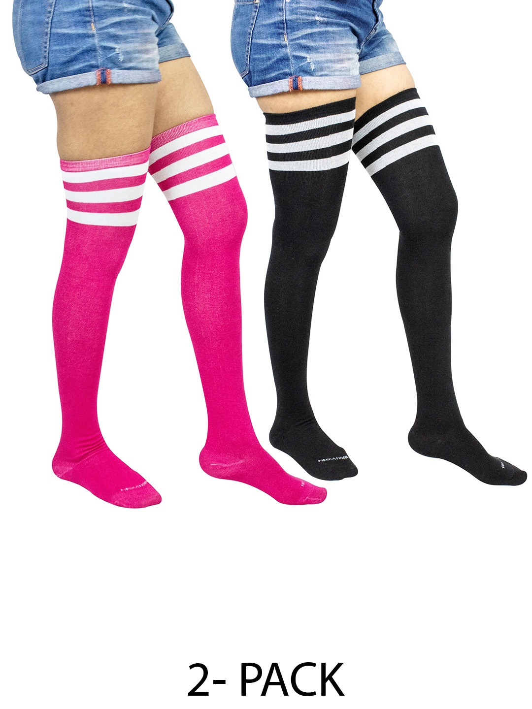 

BAESD Set Of 2 Striped Thigh High Over Knee Socks, Black