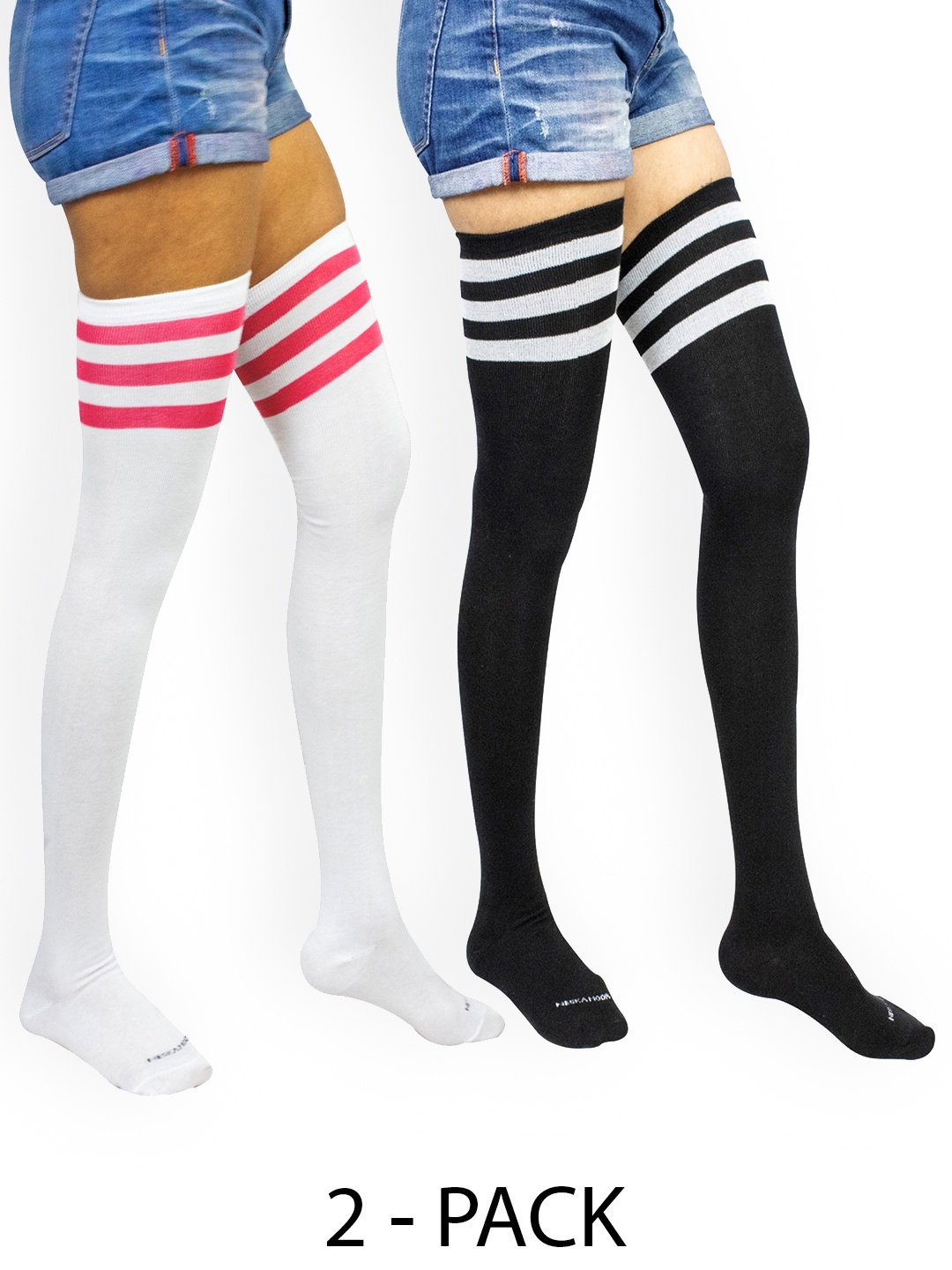 

BAESD Women Pack Of 2 Striped Above Knee Socks, Black