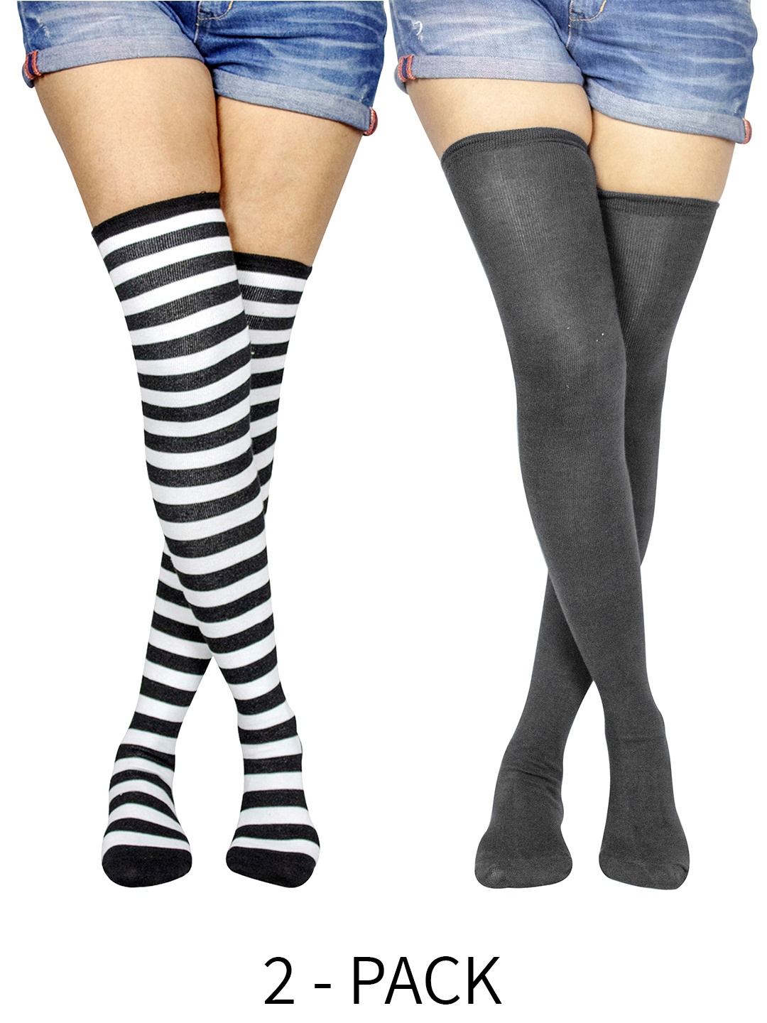 

BAESD Set Of 2 Striped Above Knee Socks, Black