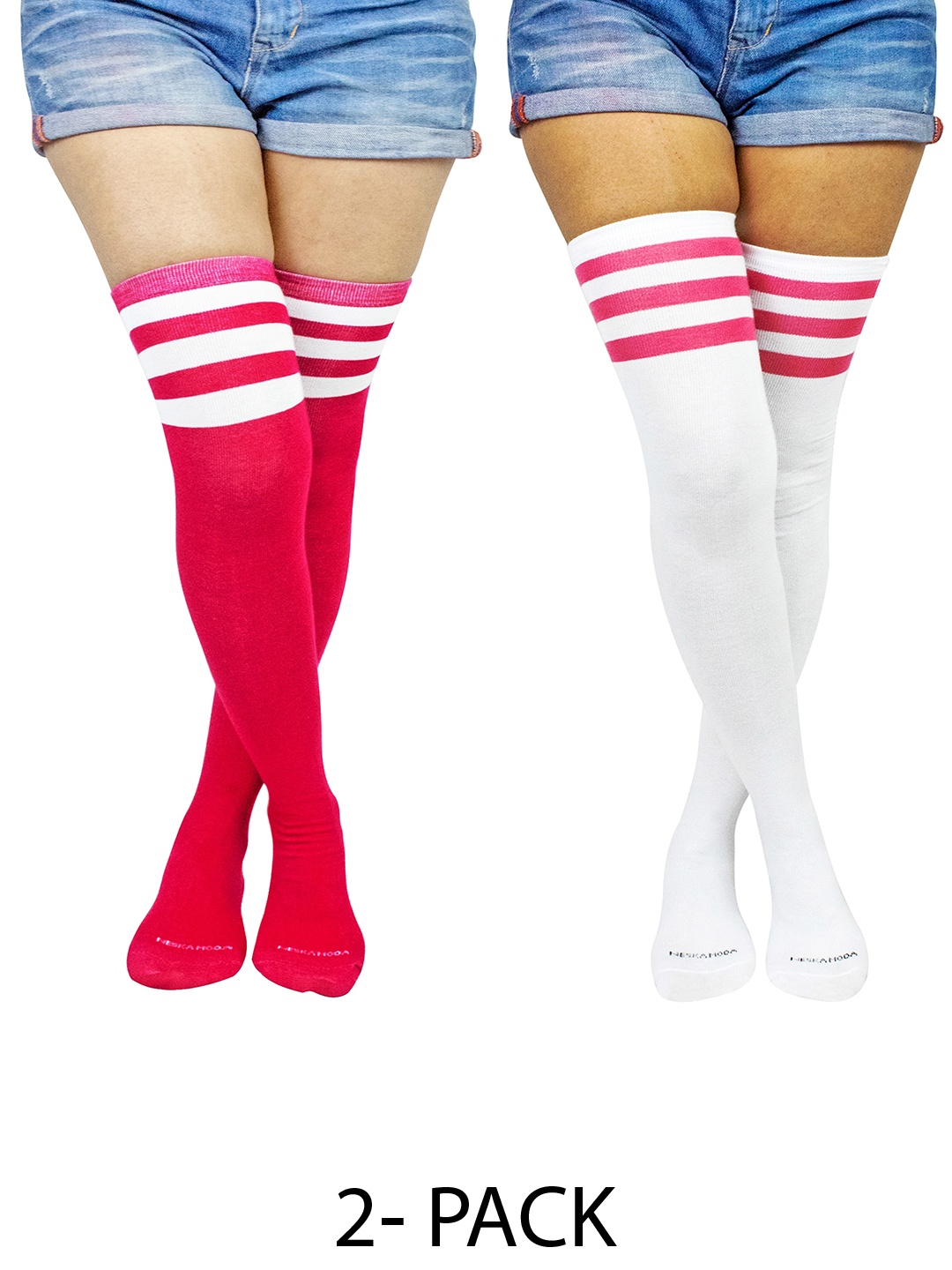 

BAESD Set Of 2 Striped Thigh High Over Knee Socks, Red