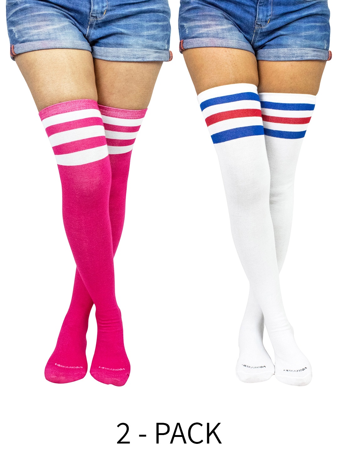 

BAESD Pack Of 2 Striped Cotton Thigh-High Socks, Pink