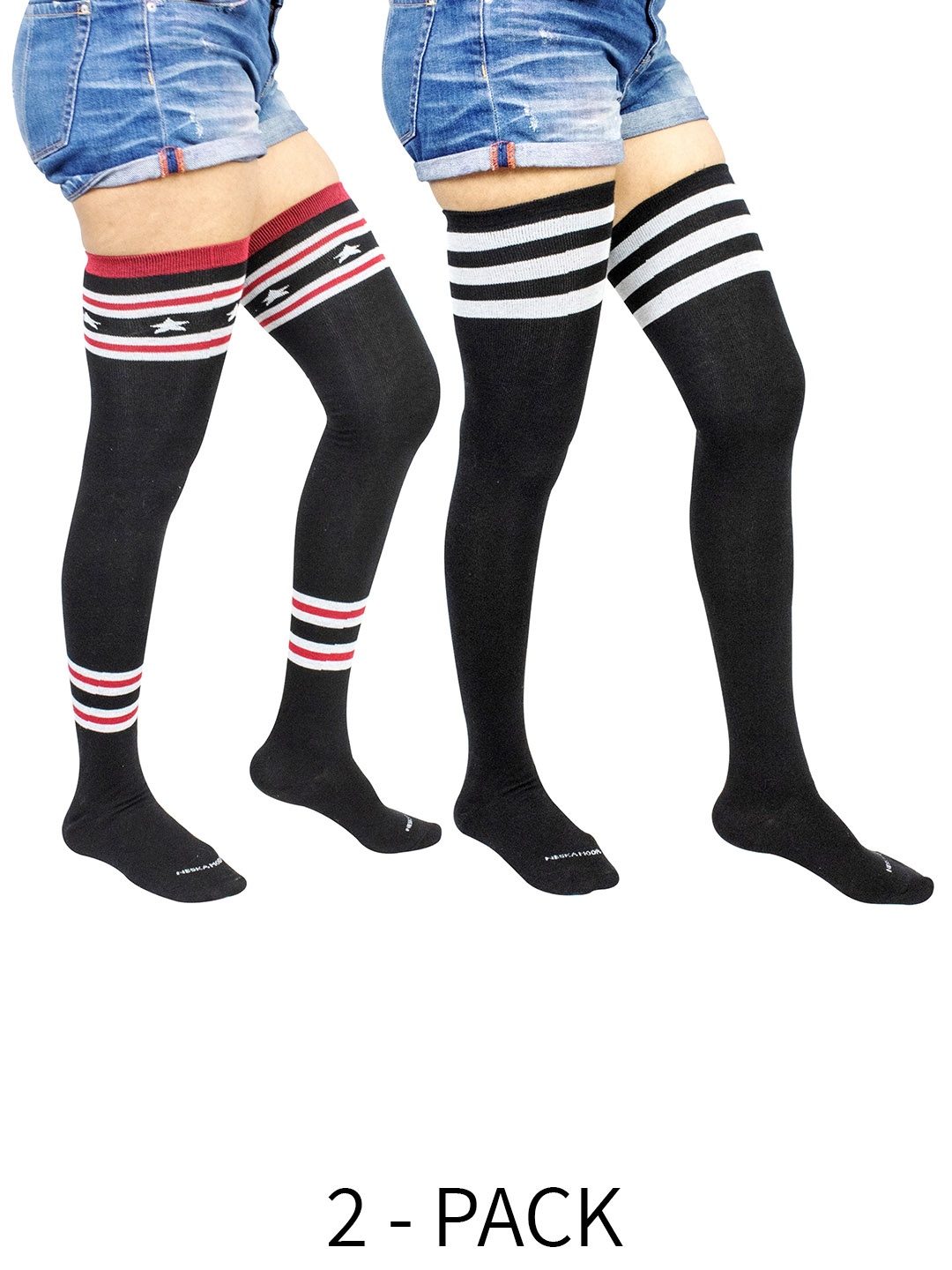 

BAESD Set Of 2 Striped Above Knee Socks, Black