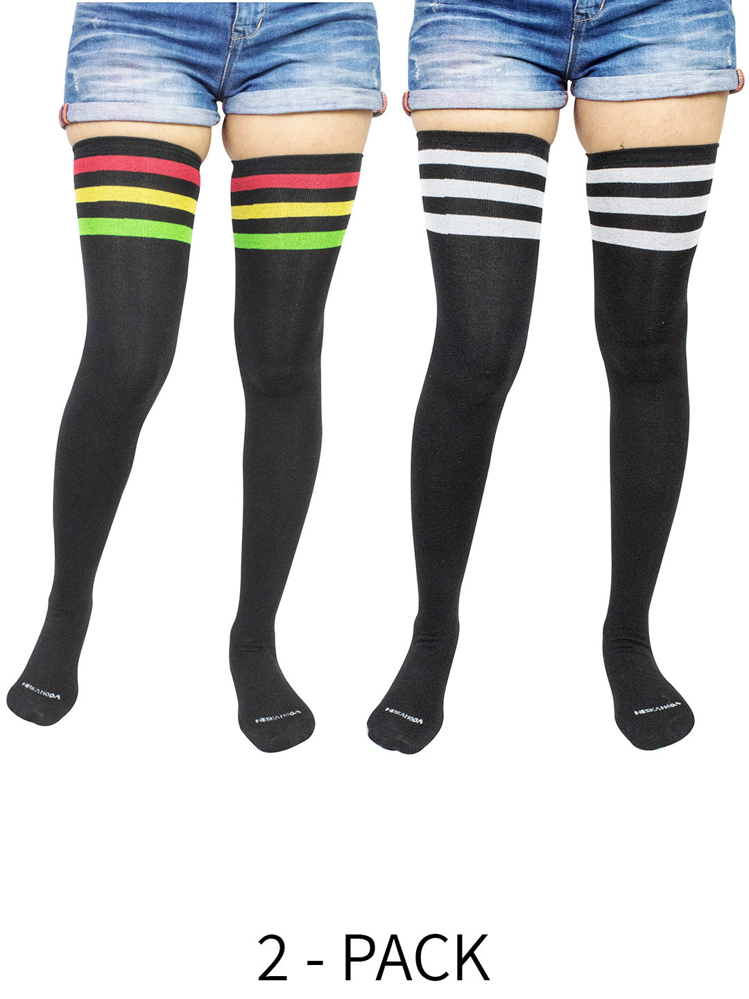 

BAESD Women Pack Of 2 Striped Above Knee Cotton Socks, Black