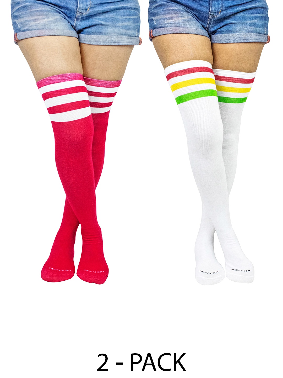 

BAESD Pack Of 2 Cotton Thigh-High Socks, Red