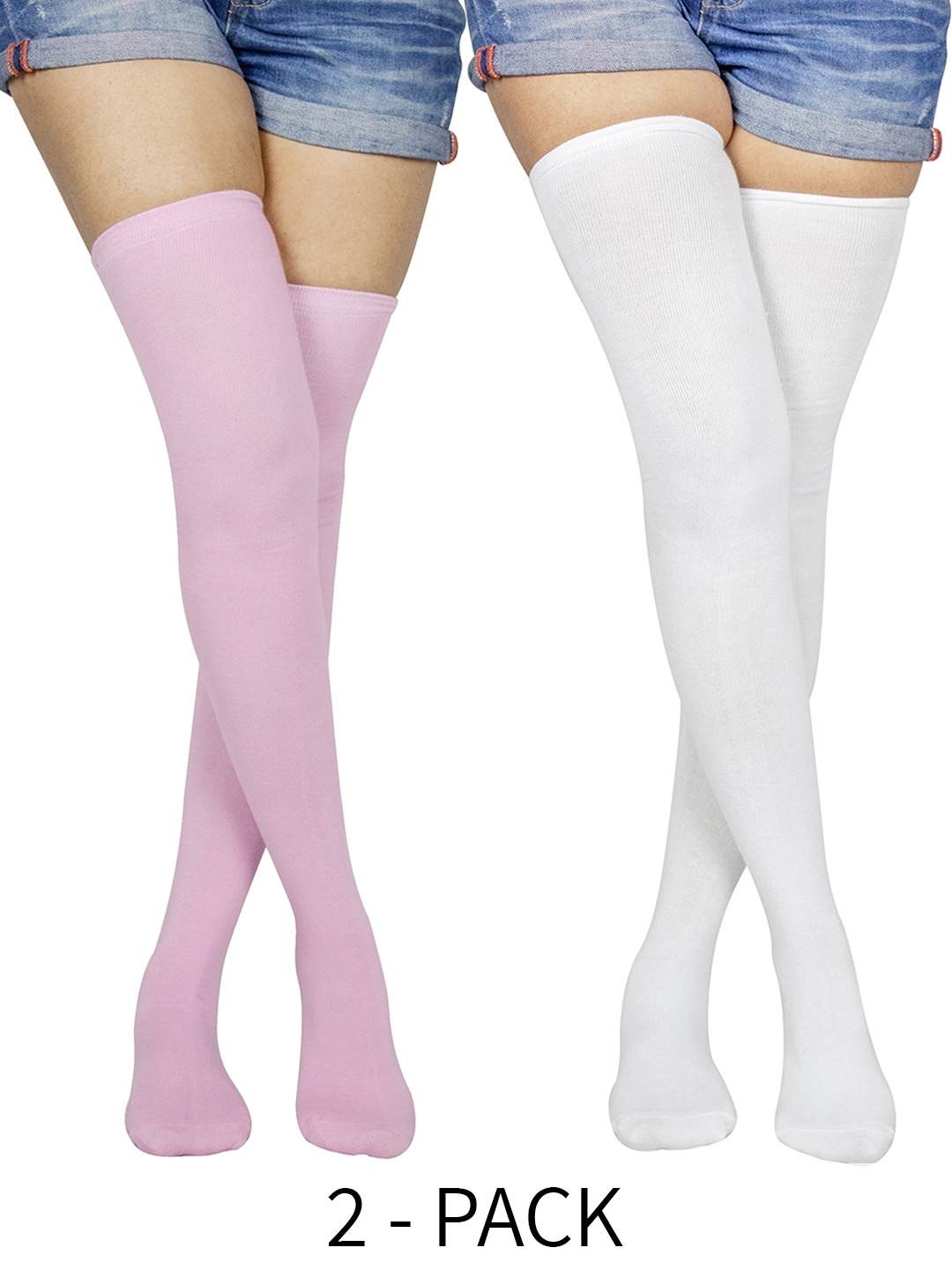 

BAESD Pack Of 2 Cotton Thigh-High Stockings, Pink