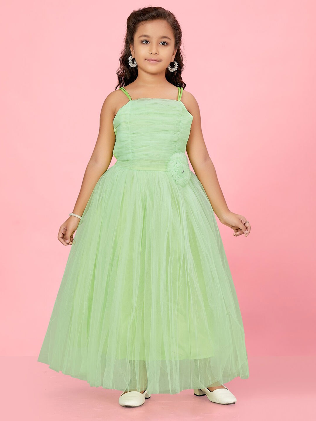 

BAESD Girls Strapless Sleeveless Net Bow Fit & Flare Maxi Dress, Green