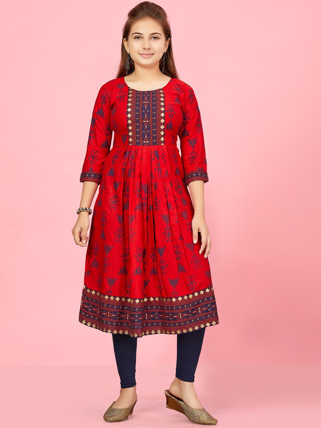 

BAESD Girls Ethnic Motifs Printed Anarkali Kurta, Red