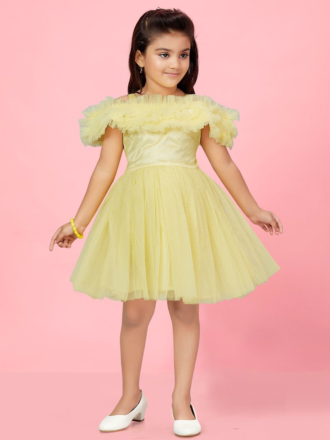

BAESD Girls Off-Shoulder Neck Ruffles Fit & Flare Dress, Lime green