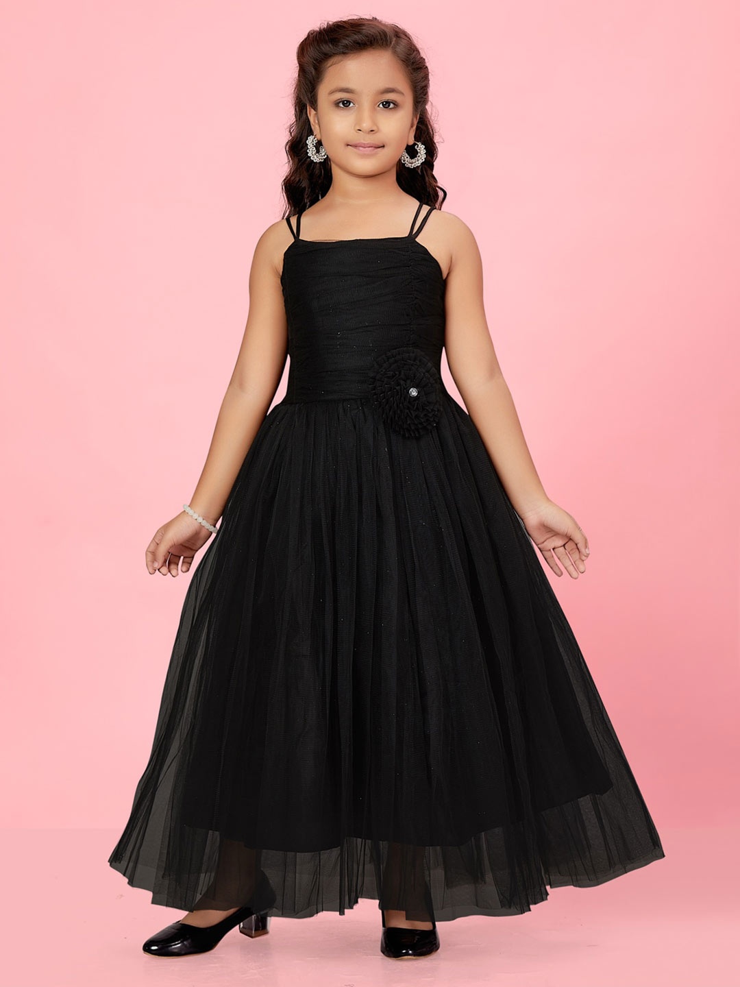 

BAESD Girls Embellished Net Fit & Flare Maxi Dress, Black