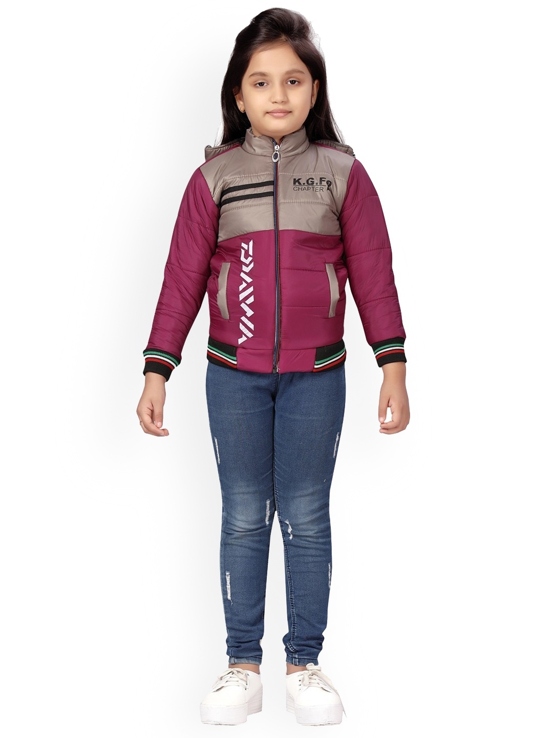 

BAESD Girls Typography Printed Longline Padded Jacket, Grey