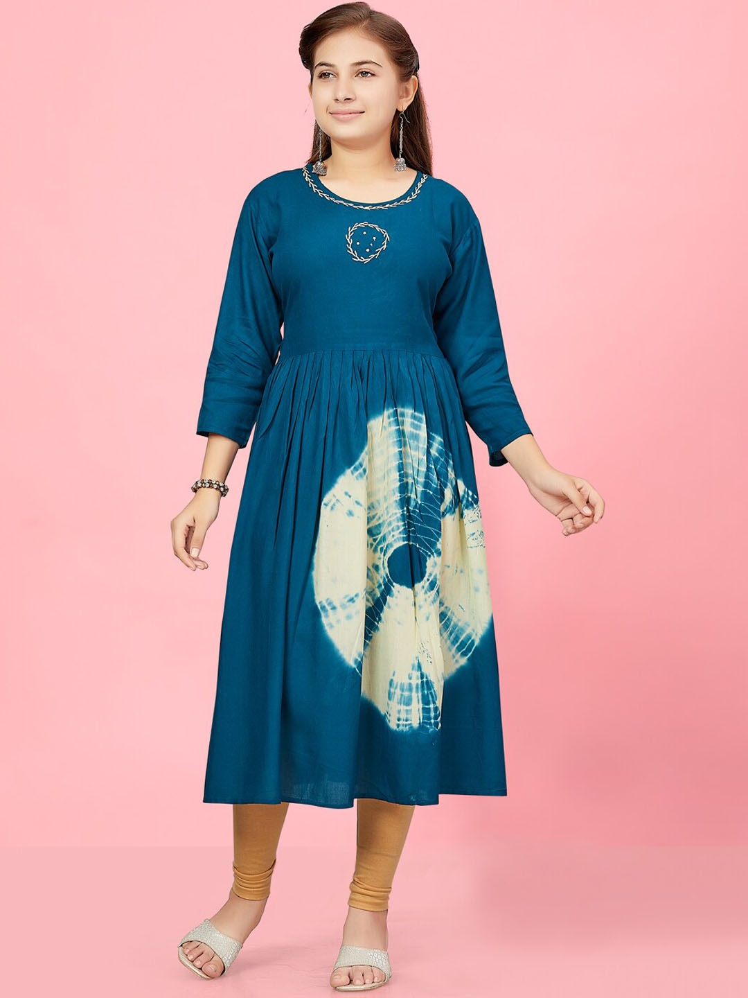 

BAESD Girls Embroidered Cotton Anarkali Kurta, Blue