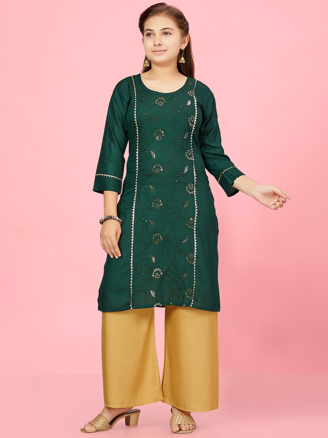 

BAESD Girls Floral Printed Cotton Kurta, Green