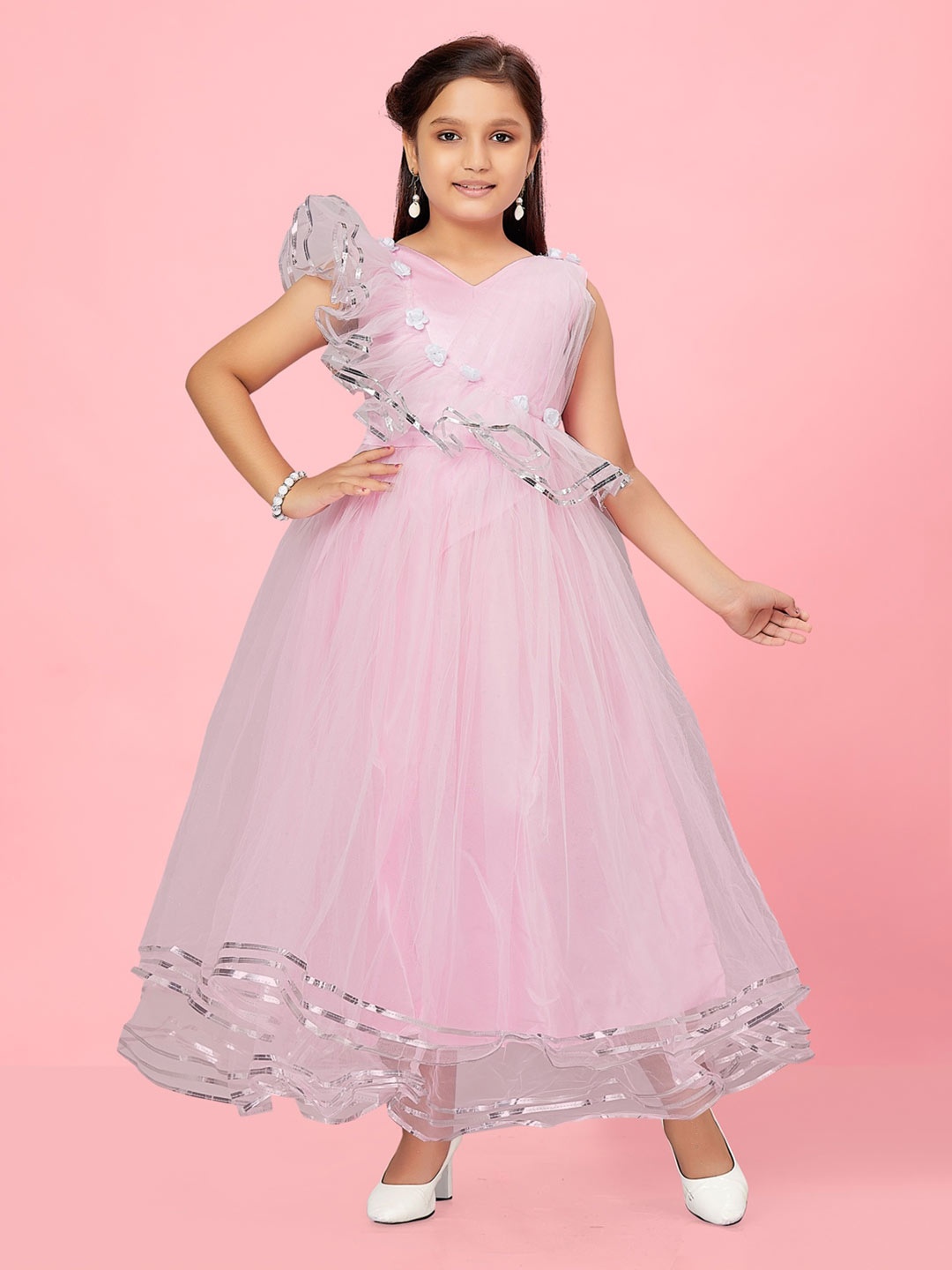 

BAESD Girls Round Neck Corsage Maxi Dress, Pink