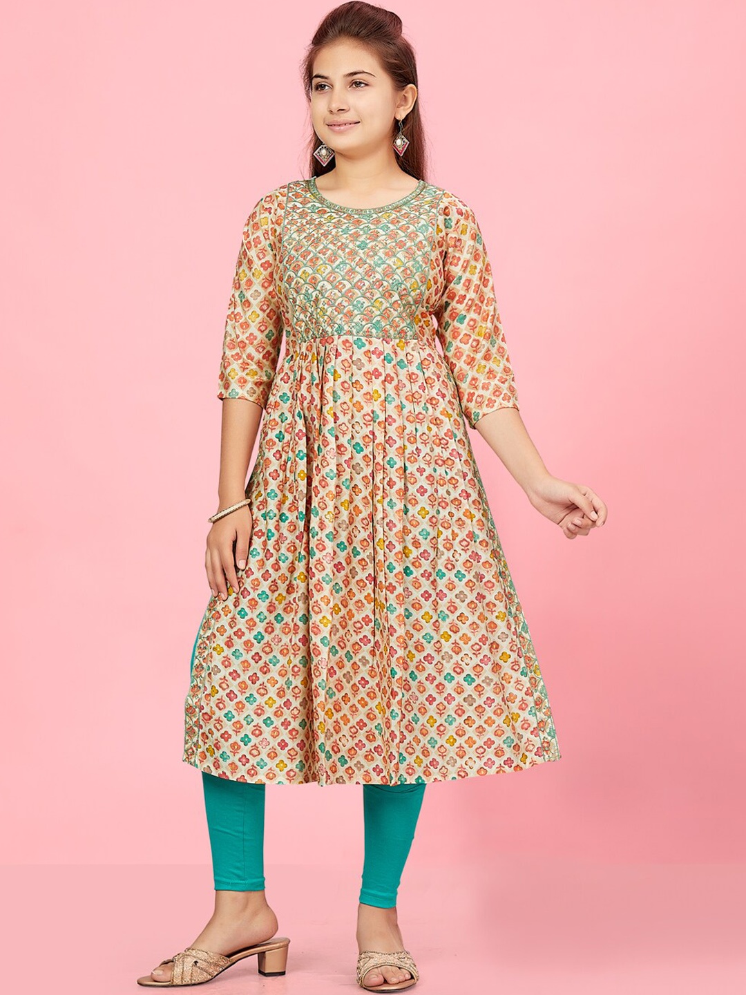 

BAESD Girls Floral Printed A-Line Kurta, Green