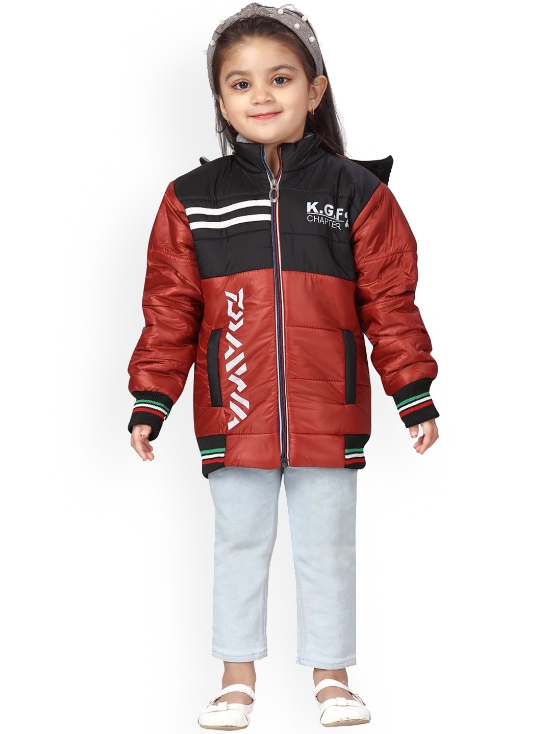 

BAESD Girls Typography Printed Longline Padded Jacket, Black