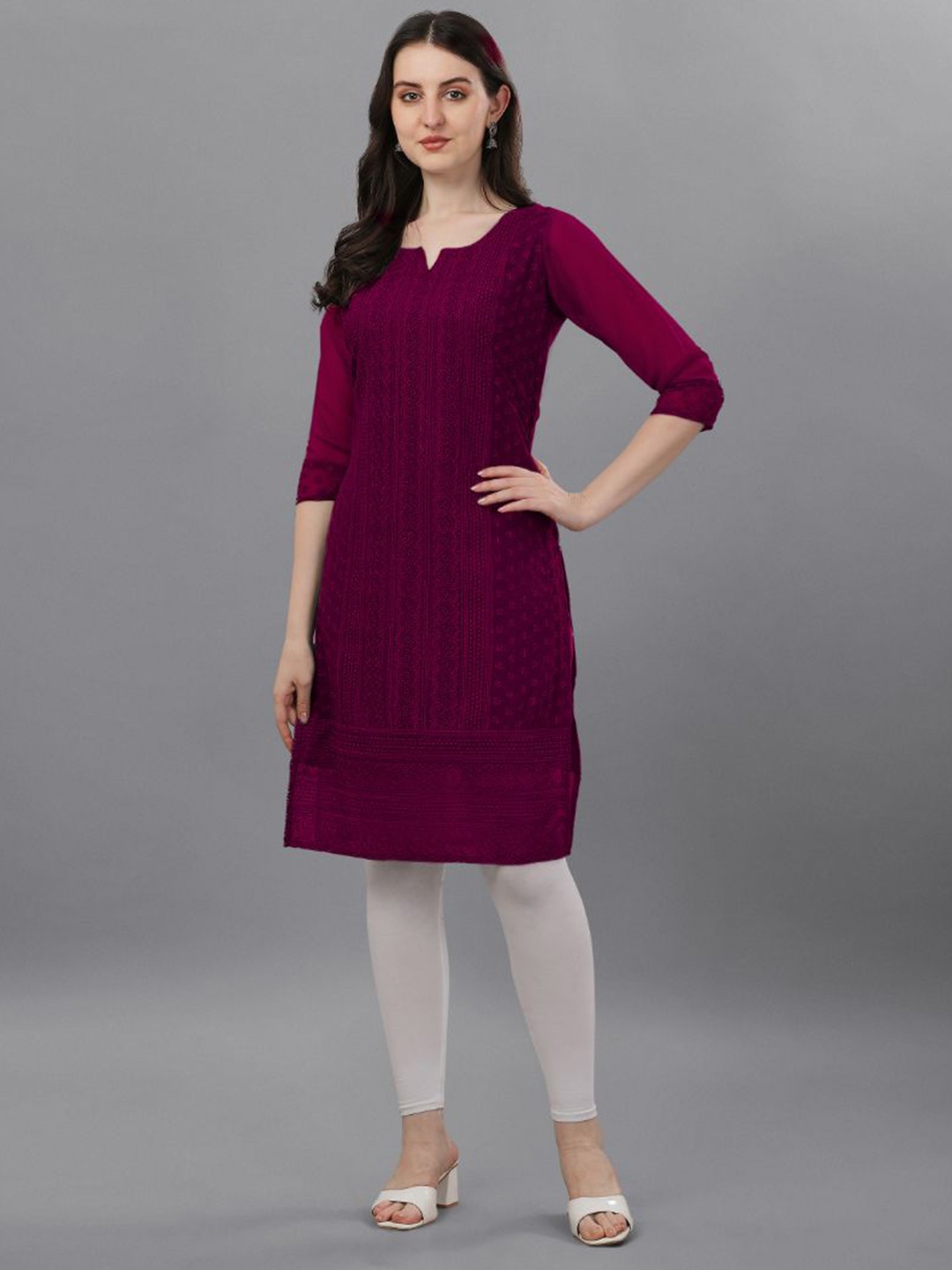 

KALINI Women Maroon Ethnic Motifs Embroidered Chikankari Kurta