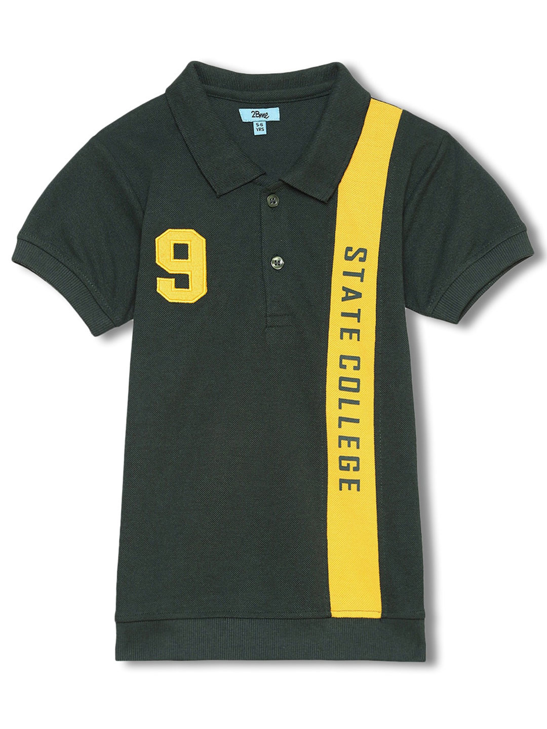 

2Bme Boys Typography Printed Polo Collar Short Sleeve Cotton Regular T-shirt, Green