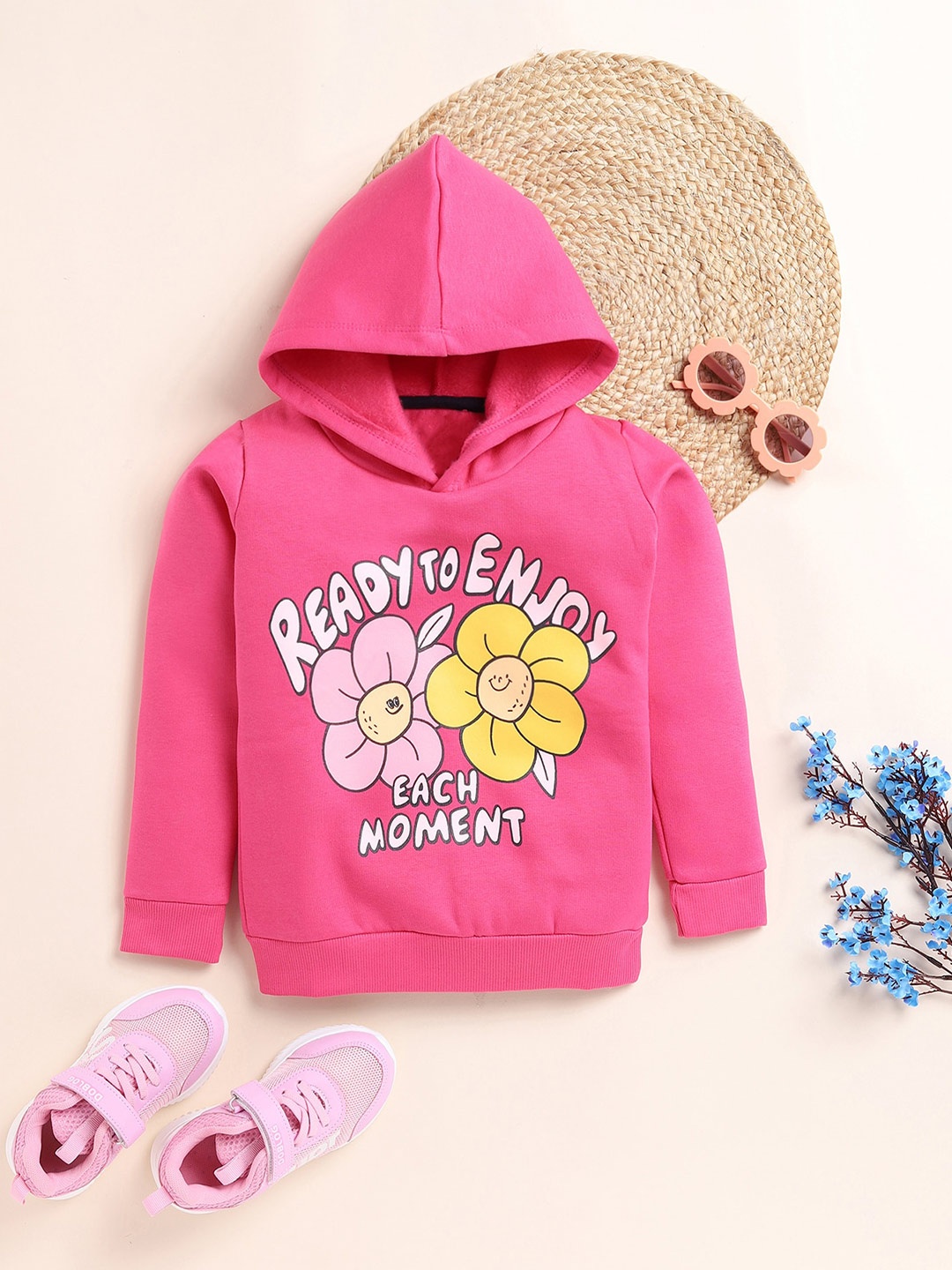 

YK Girls Typography Printed Hooded Cotton Sweatshirt, Pink