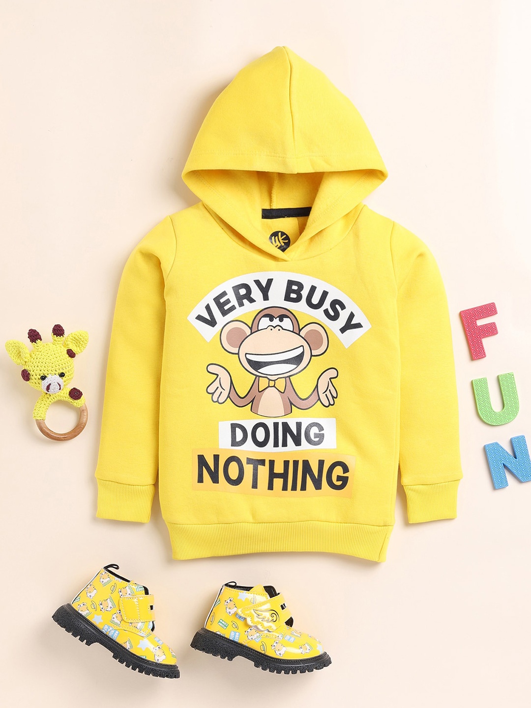 

YK Girls Typography Printed Hooded Cotton Sweatshirt, Yellow
