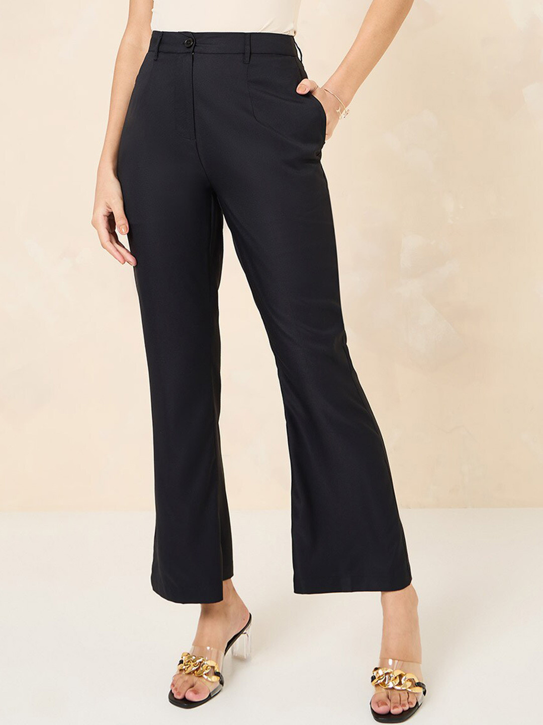 

Styli Women Black Slim Fit High-Rise Bootcut Trousers