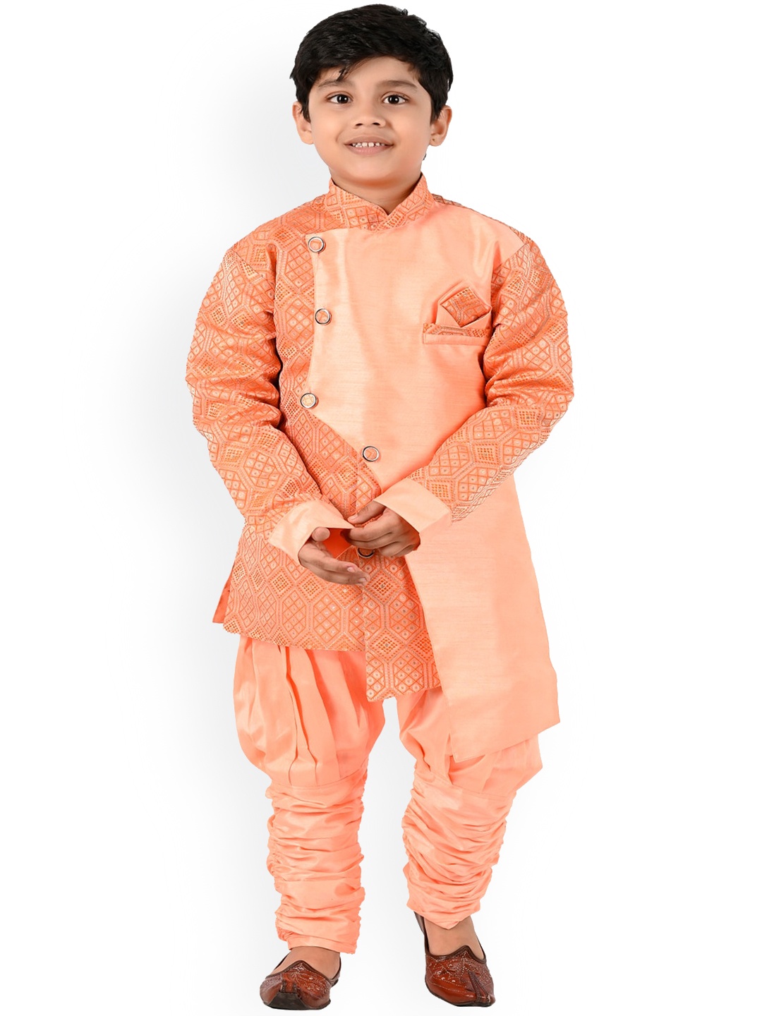 

BAESD Ethnic Motifs Printed Angrakha Kurta With Churidar, Orange