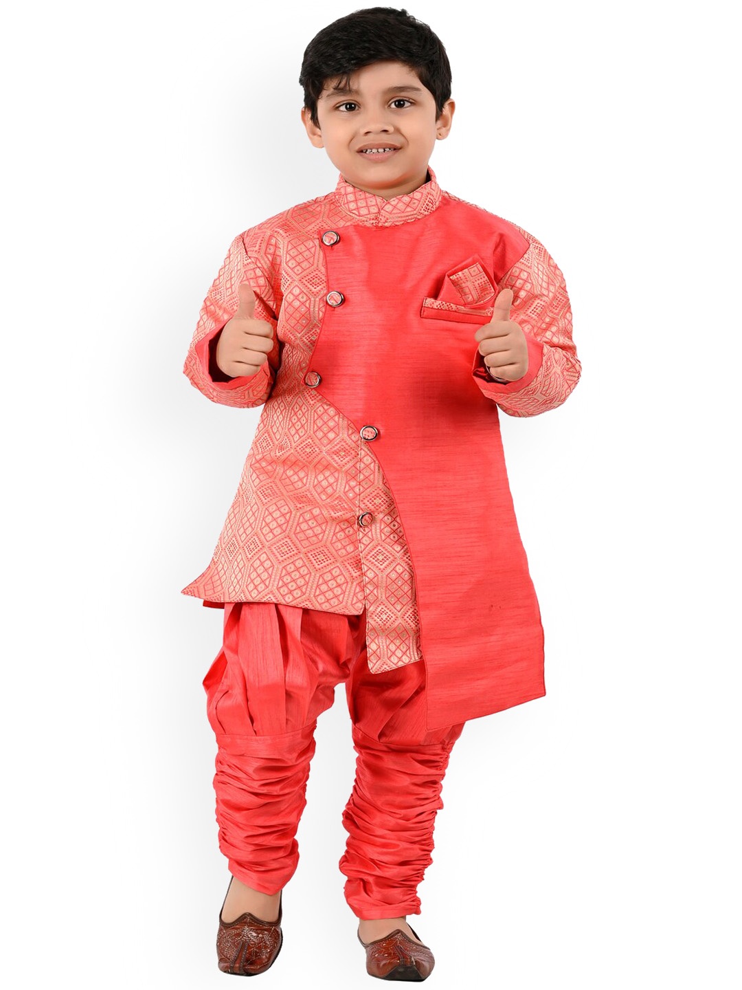 

BAESD Boys Ethnic Motifs Woven Design Zari Kurta With Churidar, Red