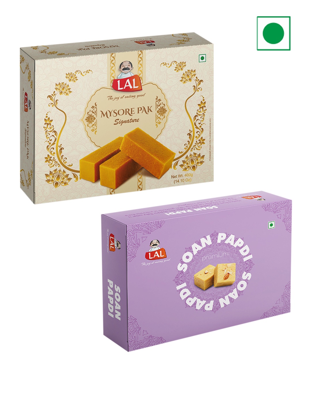 

LAL Pack of 2 Mysore Pak Signature and Soan Papdi Premium-400gms Each, Brown
